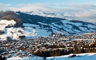 photo of view from above on Mountain Village of Megeve, French Alps.