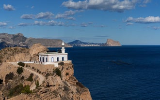 Photo of aerial view of Benidorm and Levante beach in Alicante Mediterranean of Spain.