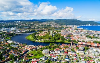Trondheim city aerial panoramic view. Trondheim is the third most populous municipality in Norway.