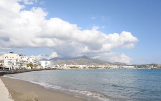 Photo of aerial view of the Kales Venetian fortress at the entrance to the harbor, Ierapetra, Crete, Greece.