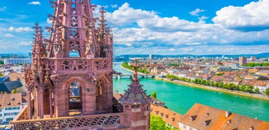 Bern, Switzerland. View of the old city center and Nydeggbrucke bridge over river Aare.
