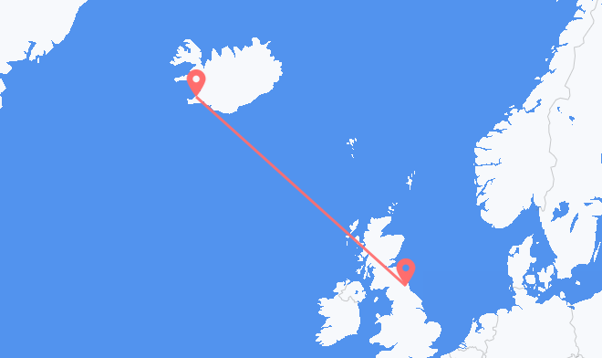 Reykjavik to Newcastle upon Tyne