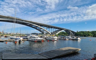 Stockholm old town (Gamla Stan) cityscape from City Hall top, Sweden.