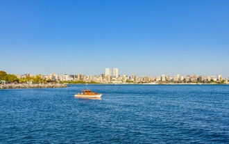 Aerial view from Moda Yogurtcu Park neighborhoods of Kadikoy, a large, populous, and cosmopolitan district in the Asian side of Istanbul, Turkey.
