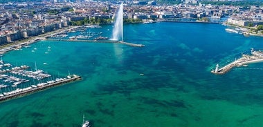 Genève en vélo électrique lac et fontaine des Nations Unies