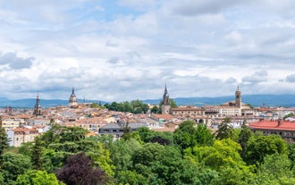 Photo of aerial view of beautiful landscape of Zaragoza, Spain.