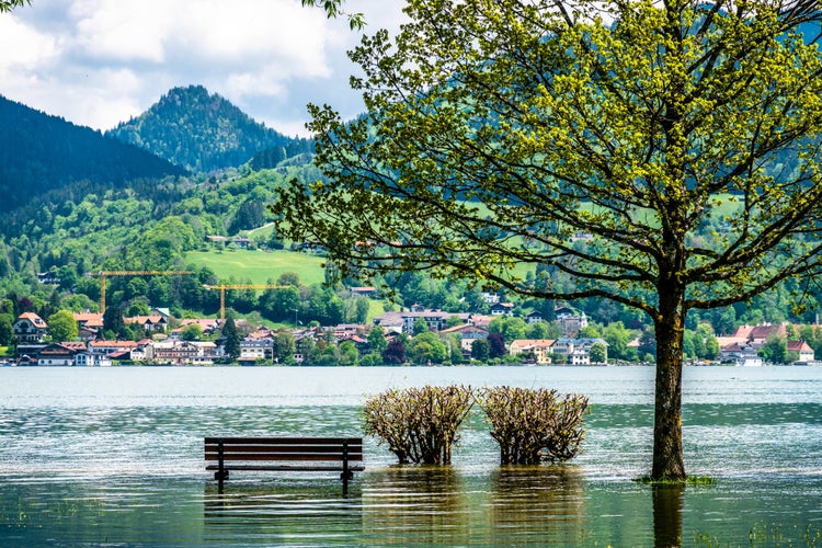 photo of view of high water at the tegernsee lake - bavaria - bad wiessee, Tegernsee, Germany.