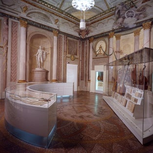 photo of view ofRoom 5 - Books for music and instruments of 16th and 17th centuries International Museum and Library of Musi , Bologna, Italy.