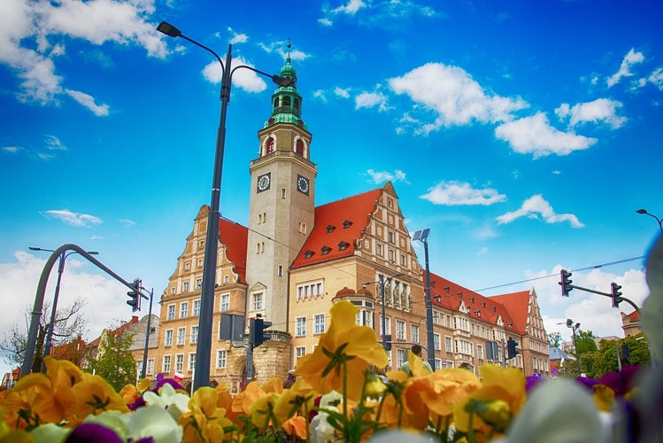 Olsztynek, Poland -  Market Square and Olsztynek Town Hall.