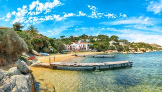 Photo of aerial view of Budoni beach on Sardinia island, Sardinia, Italy.