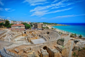 photo of aerial panorama view of the coastline Cambrils, Costa Dourada, Catalonia, Spain.