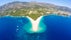 Photo of aerial view of Vidova Gora mountain on Brac island and Zlatni Rat beach, Croatia.