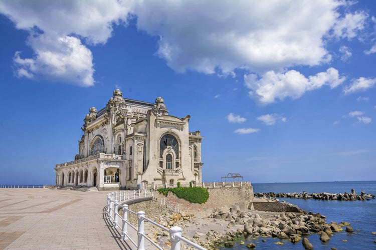 Beautiful summer landscape with Old Casino, symbol of the Constanta city, Romania.