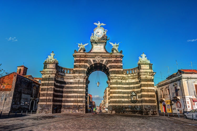 The arch Giuseppe Garibaldi built to honor the Spanish King Ferdinand I, Catania, Sicily. Triumphal arch built in 1768 - famous landmark of the city.