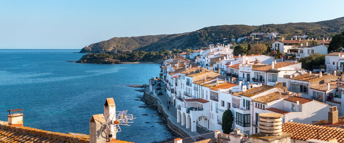 Cadaques traditional fishing village with white houses by Mediterranean coast, home of painter Salvador Dalí, Cadaqués close to Barcelona, Costa Brava, Girona, Spain. Panoramic picture