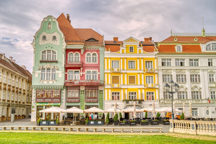 Historical center in cloudy weather, Timisoara, Romania.