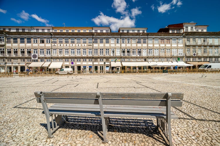 Central square of the city called Largo do Toural, Guimaraes, Portugal