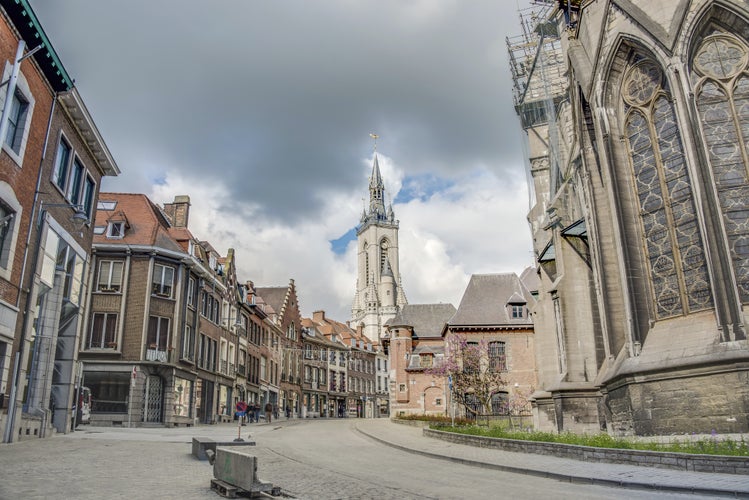 Photo of the oldest belfry in Belgium, a freestanding bell tower of medieval origin, 72 metres in height with a 256-step stairway in Tournai.