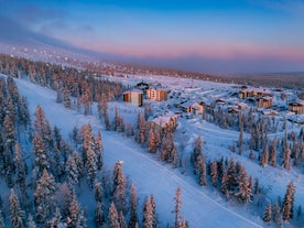 photo of endless landscape in finish Lapland Kolari close to the ski resort of Ylläs during dusk in Finland.