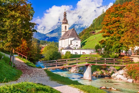 Photo of Ramsau bei Berchtesgaden, Germany. Autumnal scenery of Ramsau National Park in Berchtesgadener Land in Bavaria with incredible seasonal view of Parish .