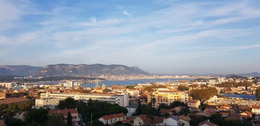 Photo of La Seyne-sur-Mer, sight on the harbor of Toulon and the Mediterranean, France.