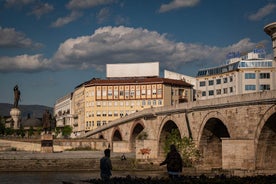 Panoramic view of Skopje town with Vodno hill in the background.