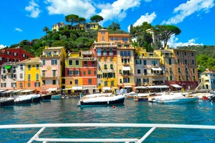 Photo of beautiful landscape of panoramic aerial view port of Genoa in a summer day, Italy.