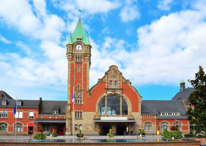 Photo of old railway station building from Colmar in Alsace Region, France.