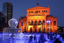 Photo of beautiful aerial view of Frankfurt at sunset Germany financial district skyline.