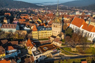 Photo of the Small Square piata mica, the second fortified square in the medieval Upper town of Sibiu city, Romania.