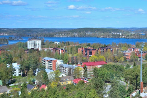 Photo of Finland. Top-view of the city of Jyvaskyla in a sunny spring day