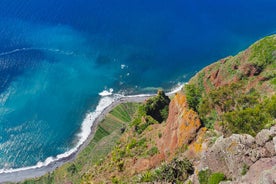 Aerial drone view of Camara de Lobos village, Madeira.