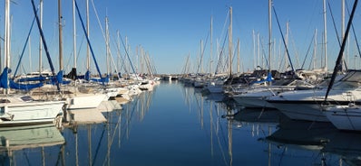 View of Mediterranean luxury resort and bay with yachts. Nice, Cote d'Azur, France. 