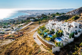 Photo of aerial panoramic view of Fuengirola city beach and marina, Fuengirola is a city on the Costa del Sol in the province of Malaga in the Andalusia, Spain.