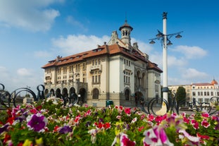 Photo of the Small Square piata mica, the second fortified square in the medieval Upper town of Sibiu city, Romania.