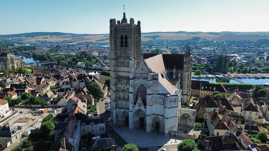 drone photo Auxerre cathedral France europe