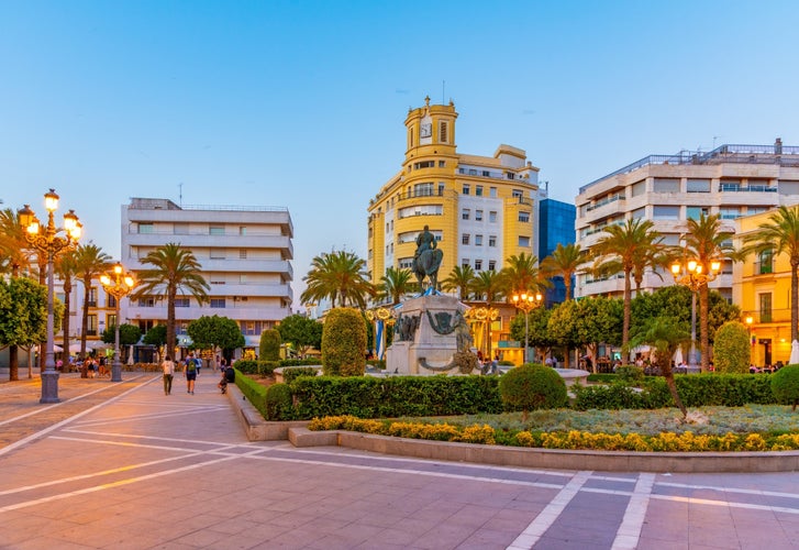 Photo of sunset view of Plaza del Arenal at Jerez de la Frontera in Spain.