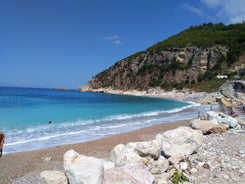 Photo of panoramic aerial view of old town of Budva, Montenegro.