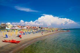 Photo of aerial view of Lido di Ostia famous Italian sandy beach, Italy.