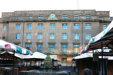 Photo of Cambridge Corn Exchange from Cambridge Market Square, England.