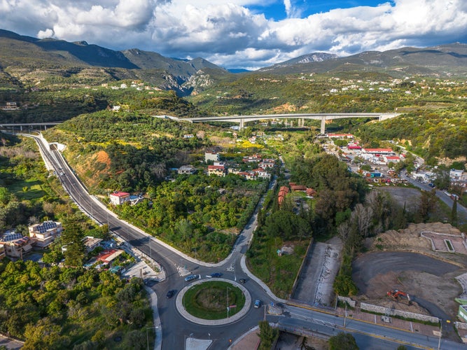 Photo of Road junction in northern Kalamata city. New motorway bypass around Kalamata city to Stoupa area in Messinia, Greece.