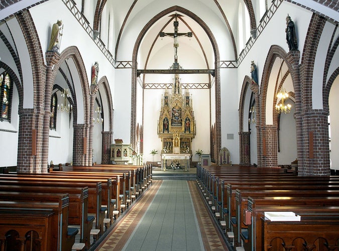 Photo of St. Alban's Church (also known as Sankt Albani Kirke), Catholic church at historical center of Odense, Funen island, Southern Denmark.