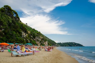 Photo of aerial view of beautiful coastal landscape with old town of Gaeta, Italy.