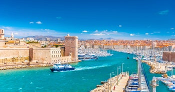 Saint Jean Castle and Cathedral de la Major and the Vieux port in Marseille, France.