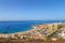 photo of aerial view of the beach and lagoon of Los Cristianos resort on Tenerife, Canary Islands, Spain.