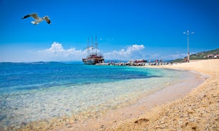 Photo of Ouranoupolis tower in Chalkidiki, Greece on a summer day.