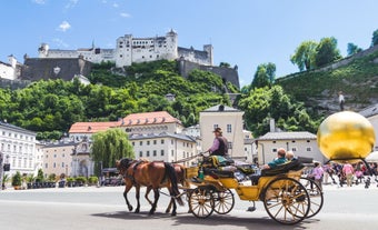 Austria, Rainbow over Salzburg castle