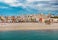 Photo of aerial panoramic view coastline and La Vila Joiosa Villajoyosa touristic resort townscape, sandy beach and Mediterranean seascape, Costa Blanca, Spain.