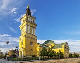 Helsinki cityscape with Helsinki Cathedral and port, Finland