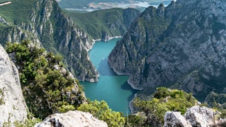 Photo of aerial view to the Uzungol lake famous tourist destination in summer in city of Trabzon ,Turkey.